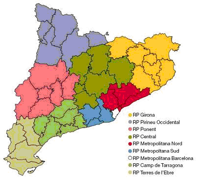 distribución territorial de los mossos